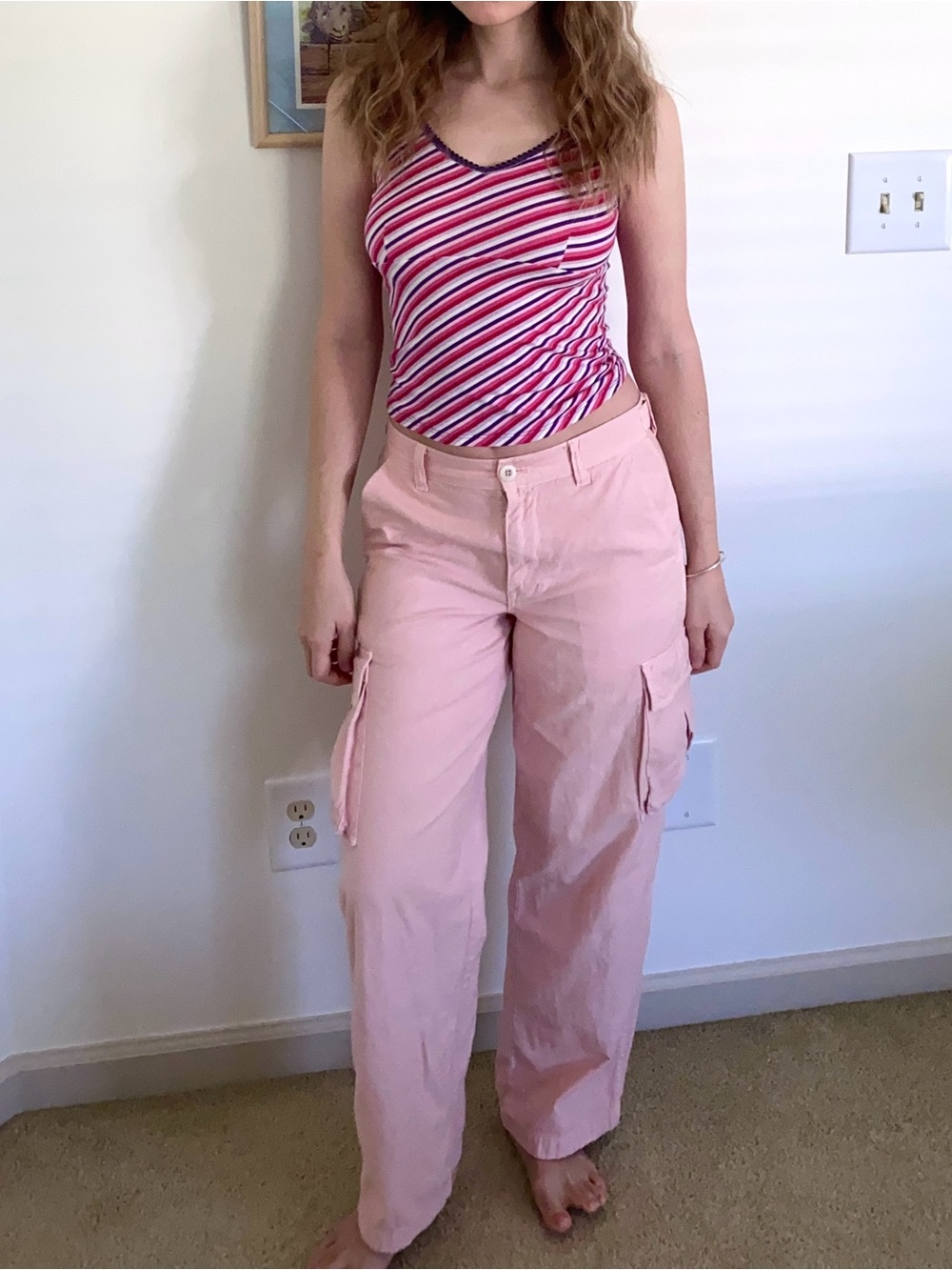 Madewell Pink Cargo Pants Adjustable Waist Low Slung Baggy